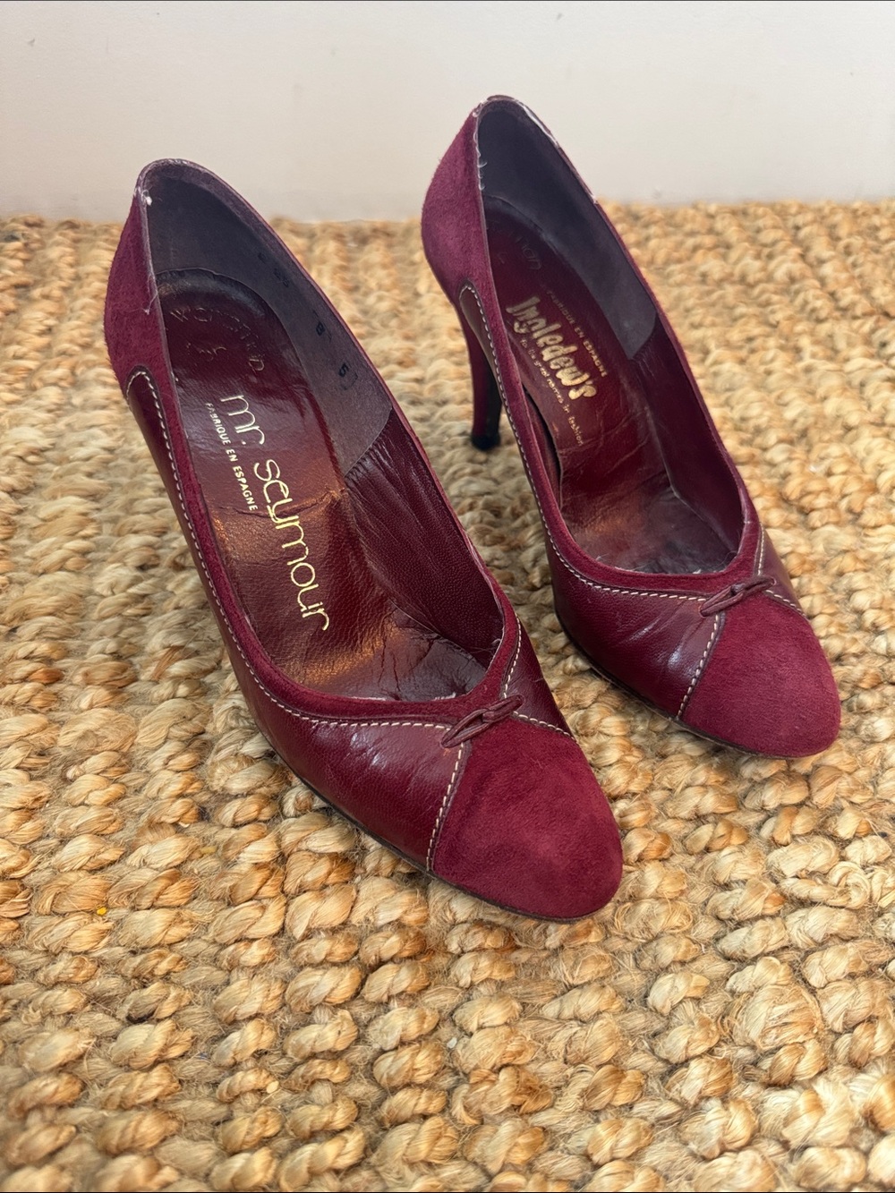 Vintage Stuart Weitzman Burgundy Leather & Suede Pumps Made in Spain Sz 5